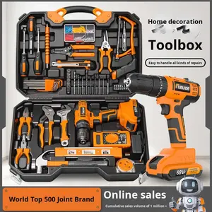 صندوق أدوات منزلية متعددة الوظائف، مجموعة أدوات كهربائية تعمل بالبطارية من الفولاذ عالي الكربون، مجموعة إصلاح كاملة للكهربائيين - Product Image 5