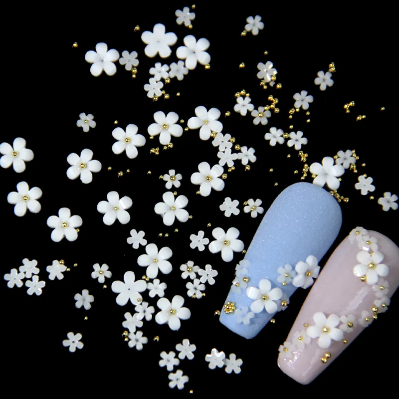 Bulk White Acrylic Flower Nail Art Decoration Mixed Size Rhinestones Gold Silver Gem Manicure Tool Accessories DIY Nails Design