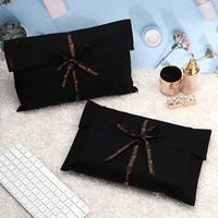 Pochette en Coton Biologique Réutilisable Noire Personnalisée avec Impression Ruban pour Ordinateur Portable, Emballage de Livre, Sac, Enveloppe de Luxe Anti-Poussière