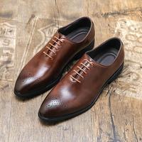 Chaussures Derby décontractées pour hommes à bout pointu, à lacets, coupe basse, style britannique, avec détails sculptés et surpiqûres printanières