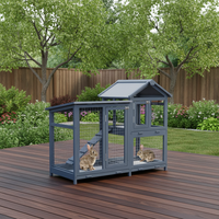 Nichoir extérieur en bois gris écologique avec rampe pour lapins, chats et cochons d'Inde, idéal pour l'été