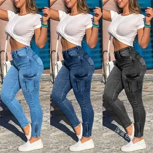 WJ151 ODM OEM vita media Slim Plus Size elastico Butt Lift Jeans donna Cargo Fashion Jeans donna Denim Jeans