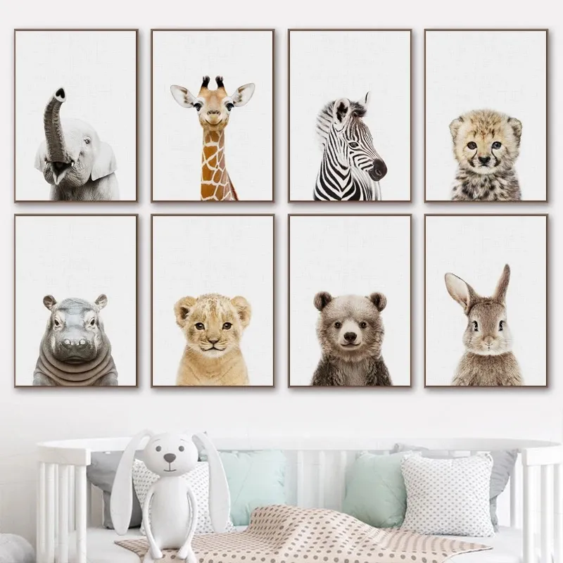 Babykamer Dier Muur Canvas Schilderij Olifant Giraf Beer Muur Kunst Prints Foto Nordic Art Poster Voor Kinderkamer Kinderkamer Decor