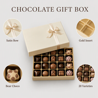 Boîte Cadeau en Papier Personnalisée de Luxe pour Chocolats à la Crème, 20 Chocolats Assortis, Ruban en Satin, Nœud, Insert Doré, OEM, Étiquette Privée, Vente en Gros