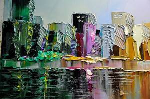 <span class=keywords><strong>Peinture</strong></span> à l'huile texturée Paysage urbain de <span class=keywords><strong>New</strong></span> <span class=keywords><strong>York</strong></span>, Art mural abstrait coloré, Décoration murale pour la maison, Peintures de paysages urbains au couteau - Product Image 6