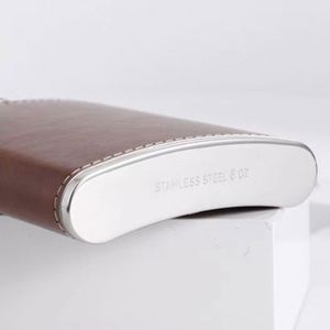 SiYJ729 Customizable Logo 6 7 8 oz Whisky Pocket Leather <b>Custom</b> Metal Stainless Steel Hip Flasks Gift Set with Funnel and <b>Cups</b> - Product Image 3
