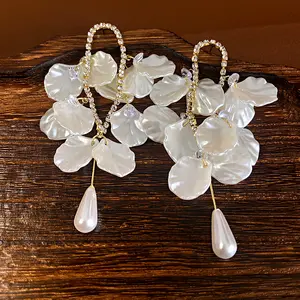 Jc đồ trang sức thời trang Rhinestone cánh hoa tua Acrylic Bông tai Ngọc Trai Chất lượng cao Vỏ bông tai