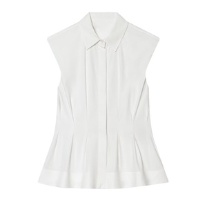 Chemisier plissé <span class=keywords><strong>sans</strong></span> manches pour <span class=keywords><strong>femme</strong></span>, style européen et américain, boutonné, doux et tendance, anti-plis, collection printemps, best-seller transfrontalier - Product Image 4