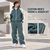 Ensemble sweat à capuche et jogging pour homme personnalisé, 2 pièces, en molleton de coton, avec blocs de couleur et poches zippées, pour tenue décontractée quotidienne