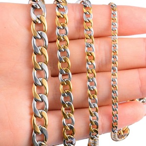 1pc <span class=keywords><strong>Bracelet</strong></span> unisexe en <span class=keywords><strong>acier</strong></span> <span class=keywords><strong>inoxydable</strong></span> plaqué or, chaîne cubaine, couleur argent et or, bijoux tendance style punk - Product Image 6