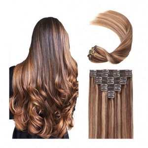 Extensions de cheveux naturels noirs/lisses personnalisés, sans couture, à clipser, double trame européenne, pointes pleines, 8 extensions de cheveux humains en gros - Product Image 1
