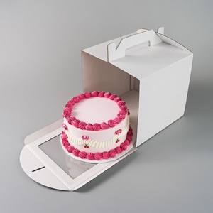 Handle-Equipped Cake Paper <b>Box</b> <b>White</b> Customizable Handle Sturdy Paper <b>Box</b> - Product Image 2