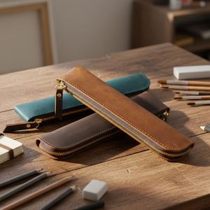 Estuche para Lápices de Cuero Vacuno Moderno, Diseño Creativo con Serigrafía, Duradero, Gran Capacidad, con Cierre, Regalos - Product Image 1