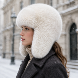 Chapeau aviateur en fausse fourrure de couleur unie pour femme, chapeau chaud d'hiver style russe avec protection pour les oreilles, chapeau en fourrure Lei Feng - Product Image 2