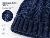 Bonnet unisexe personnalisé en acrylique 100% à maille torsadée marine mélangée, épais, chaud et résistant au froid, avec revers, idéal pour le ski et les courtes journées d'hiver