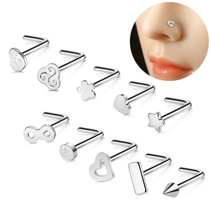 Clous de nez en acier chirurgical 316L en forme de <span class=keywords><strong>L</strong></span>, bijoux de <span class=keywords><strong>piercing</strong></span> multi-styles géométriques (cœur, étoile, infini, rectangle) - Product Image 1