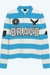 Maglietta a <span class=keywords><strong>manica</strong></span> <span class=keywords><strong>lunga</strong></span> con <span class=keywords><strong>Polo</strong></span> con ricamo in strass di spugna francese a strisce termiche personalizzate - Product Image 5