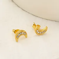 Mini-boucles d'oreilles clous en forme de croissant de lune incrustées de zircon scintillant, en acier inoxydable plaqué or 18 carats, hypoallergéniques, tendance