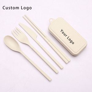 Modern and Classic Wheat Straw Travel Utensil Set, 300mL, PP, with Custom Silk <b>Screen</b> Printing - Product Image 5
