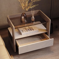 Mesita de noche de vidrio templado minimalista de lujo ligero dormitorio mesa de noche de carga inalámbrica inteligente moderna