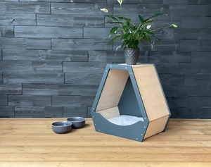 베개와 고양이를위한 현대 합판 애완 동물 집 독특한 모양의 목조 주택 - Product Image 4