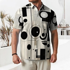 Chemise boutonnée à col montant pour homme, coupe standard, logo personnalisé, respirante, impression sérigraphique ODM, décontractée, à manches courtes, pour les vacances d'été - Product Image 5