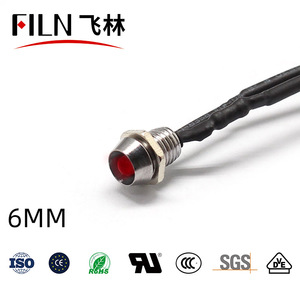 6Mm Không Thấm Nước IP67 LED Kim Loại Cảnh Báo Chỉ Số Ánh Sáng Đèn Tín Hiệu Thí điểm + Dây 3V 5V 6V 12V 24V 110V 220V Màu Đỏ Vàng Màu Xanh - Product Image 6