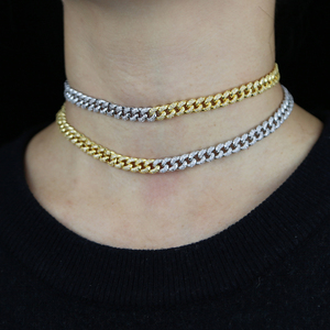 Pulsera de eslabones cubanos para mujer, joyería europea, 7mm, doble fila, Circonia cúbica, oro, plata, dos tonos, Miami, 2023 - Product Image 6