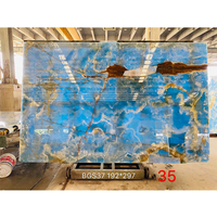 YDSTONE Dalle moderne en onyx bleu 4 pi X 8 pi Marbre translucide rétro-éclairé Panneau mural en pierre naturelle Comptoir poli