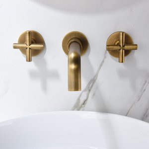 <span class=keywords><strong>Rubinetto</strong></span> <span class=keywords><strong>Miscelatore</strong></span> per Lavabo <span class=keywords><strong>a</strong></span> Doppia Maniglia Incrociata in Ottone Spazzolato Dorato, Montaggio <span class=keywords><strong>a</strong></span> Parete per Bagno - Product Image 5