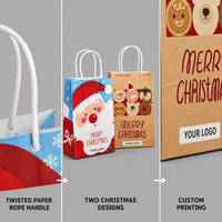 Tas Kertas Kraft Ramah Lingkungan Biodegradable Bertema Hari Natal dengan Pegangan Flexiloop, Cetak Flexografi Kustom Grosir
