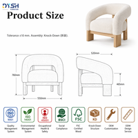 Fauteuil rembourré en chêne massif blanc avec assise et dossier en tissu, mousse de 30 mm pour salle à manger et salon, confort durable