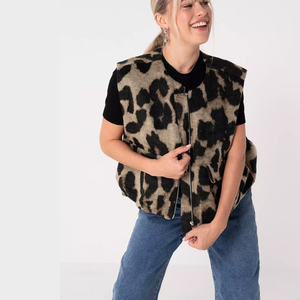 <span class=keywords><strong>Chaleco</strong></span> de <span class=keywords><strong>Piel</strong></span> Sintética con Estampado de Leopardo <span class=keywords><strong>Beige</strong></span> Personalizado para Mujer |   <span class=keywords><strong>Chaleco</strong></span> con Cierre y Bolsillos para Otoño, Estilo Vintage Informal - Product Image 1