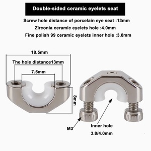 Guía de hilo para máquina de trenzado 630, ojal de cerámica de circonia con orificio interior de 4 mm, asiento metálico con distancia entre orificios de 13 mm, pulido a espejo Ra 0.1 - Product Image 3