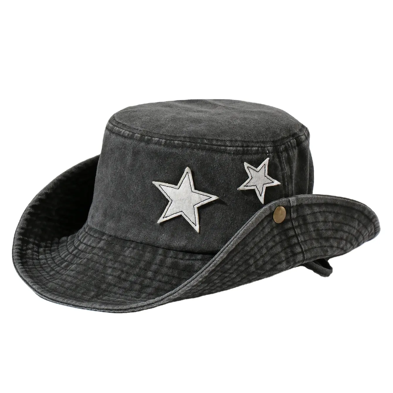 Atacado Outdoor Cowboy Bucket Chapéus Senhoras Lavado Cowboy Star Vintage Pescador Chapéus Verão UV Chapéu Protetor