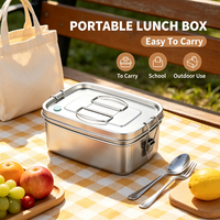 Boîte à lunch bento multicouche en acier inoxydable 304 de 1,8 L avec couvercle, pour étudiants, usage quotidien, style rétro, boîte de rangement alimentaire portable