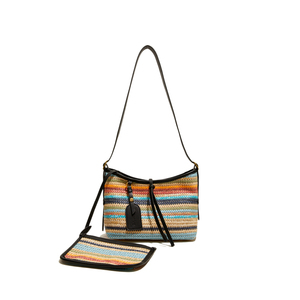 2025 borsa Tote di fascia alta modello antifurto con chiusura a cerniera con rivestimento in poliestere intrecciato a forma di paglia portabile con imbracatura - Product Image 1