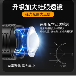 Lampe torche rechargeable super légère 5W LED avec affichage numérique laser blanc, zoom, pour patrouille extérieure et recherche - Product Image 5