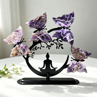 Ornement d'arbre en cristal de pierre précieuse naturelle avec support en métal représentant une femme de yoga, pierre de guérison des chakras, décoration pour salle de yoga et maison