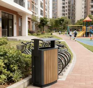 Poubelle extérieure à compartiment unique pour parcs et zones panoramiques, seau sanitaire résistant à la corrosion et à la rouille - Product Image 5