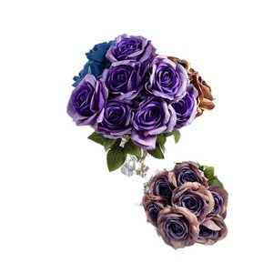 Usine de fleurs artisanales Meiyu, rose artificielle en soie à 7 branches, or nacré, décoration murale pour mariage, décoration intérieure - Product Image 5