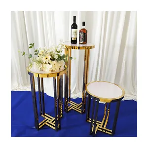 Fashion High Quality Luxury Wedding Gold Stainless Steel Round Desktop Wedding Supplies Customized Plinth For Wedding Decoration