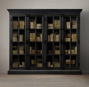 Vitrina de Madera Maciza de Roble Rojo Francés con Puerta de Vidrio, Librería Vintage para Oficina en Casa, Taller y Escuela, Diseño Tradicional - Product Image 5