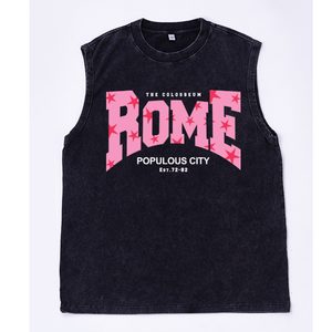 Gilet Oversize Lavato da Uomo ROME Pink Star College con Stampa a Lettere Grandi, Stile Vintage Varsity Street, Magazzino USA, Ingrosso - Product Image 4