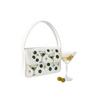 Bolso de Mano Bordado a Mano NOUSHAD HANDICRAFTS, Forma Rectangular, Diseño Martini Blanco, Accesorio de Fiesta para Mujer, Uttar - Product Image 1
