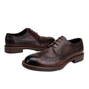 Handmade Genuine Leather Lace-up Men's Formal <b>Shoes</b> Casual Derby Style Breathable Anti-Slip Waterproof <b>Height</b> <b>Increasing</b> Autumn - Product Image 3