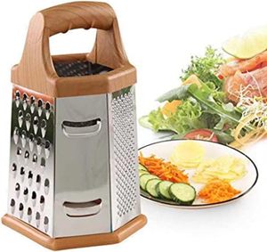 Rallador de Queso y Verduras de Cocina de 9 Pulgadas, Plateado, 6 Lados, Mango de Bambú, Cuchillas Manuales de Acero Inoxidable, PP Duradero, para Frutas y Verduras - Product Image 3