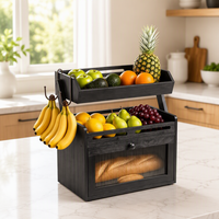 Bamboe houten 2-laags brooddoos keuken fruit organizer rek met haken aanrecht opbergkast