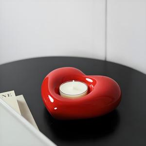 Porte-bougie en céramique moderne minimaliste en forme de cœur, tendance, découpé, plateau créatif pour table à manger, ornement pour la Saint-Valentin - Product Image 2