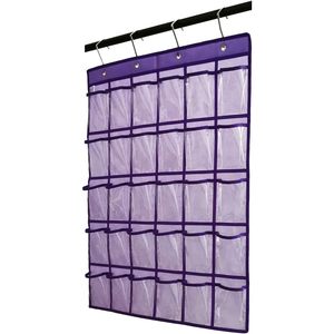 Organisateur de placard suspendu avec 30 poches transparentes, rangement rectangulaire violet à suspendre sur la porte pour bijoux, téléphone, calculatrice - Product Image 1